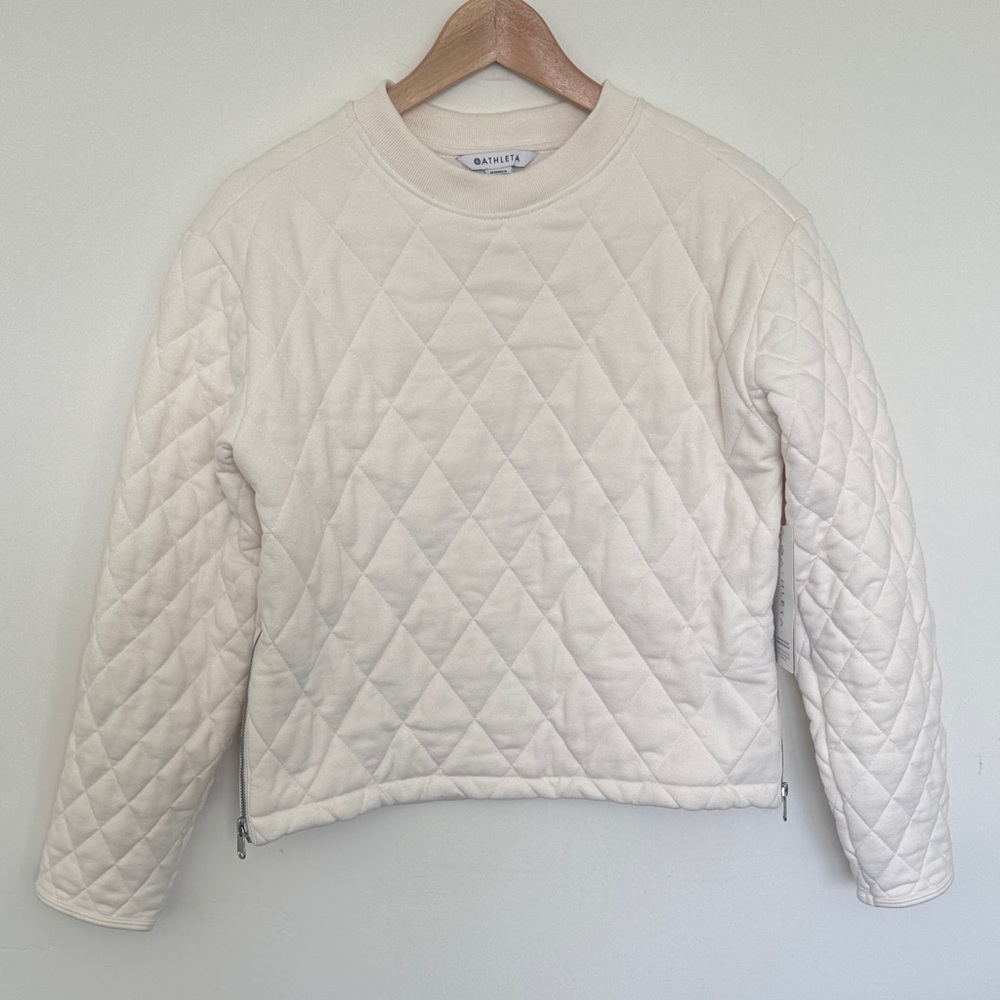 Athleta Ivory Retroplush Quilted Crewneck Sweatshirt